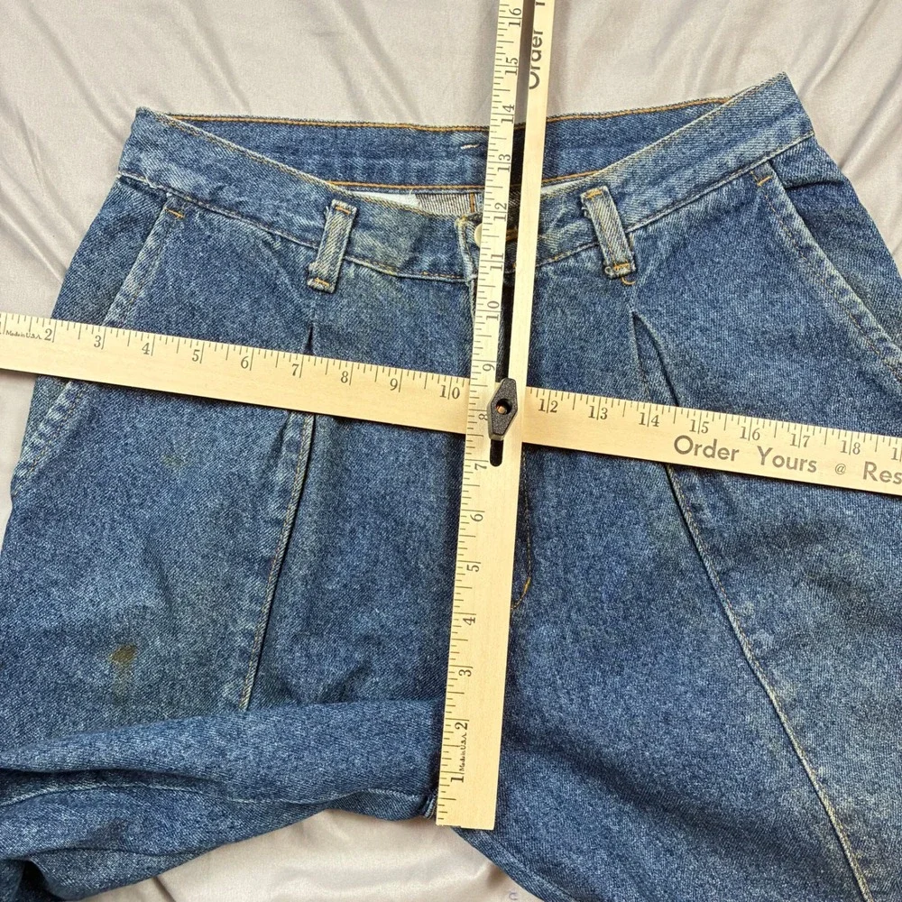 VTG Sasson Pleated Denim Trousers Women 28 x 28 Blue High Waist Tapered USA 80s